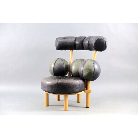Image 1 of Fauteuil vintage en cuir et bois par Peter Opsvik pour Stokke, Norvège