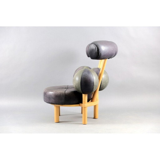 Fauteuil vintage en cuir et bois par Peter Opsvik pour Stokke, Norvège