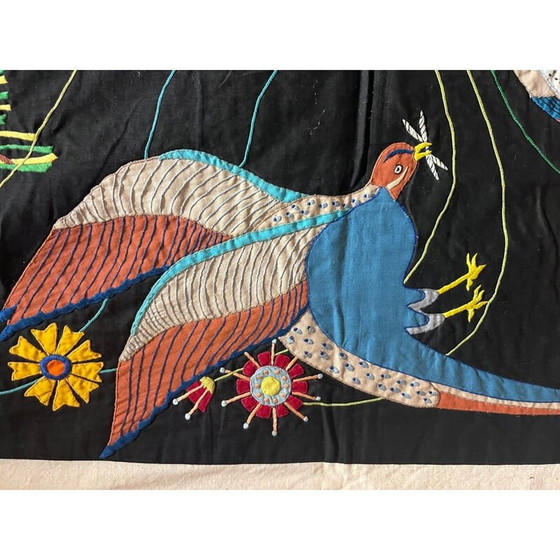 Image 1 of Tapisserie murale vintage en fil indra avec décor d'oiseaux, 1970