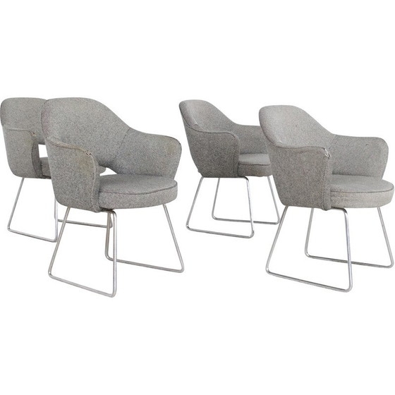 Image 1 of Ensemble de 4 chaises vintage en acier, mousse et tissu par Eero Saarinen pour Knoll International, années 1960