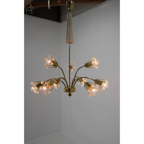 Image 1 of Lustre vintage à 9 flammes en laiton laqué par Emil Stejnar pour l'Autriche, 1950