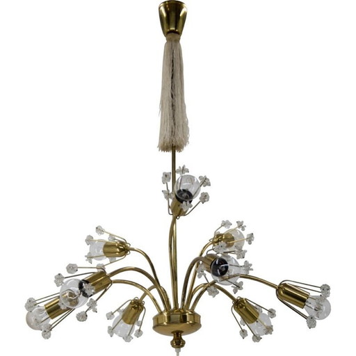 Lustre vintage à 9 flammes en laiton laqué par Emil Stejnar pour l'Autriche, 1950