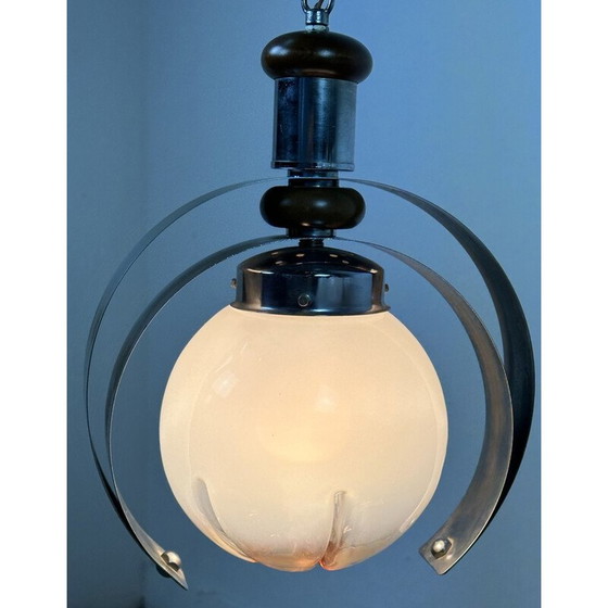 Image 1 of Lustre vintage en verre de Murano et bois pour Mazzega, Italie 1970