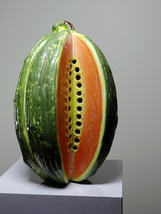 Grand Trompe L'Oeil Melon/Pastèque Céramique Ancienne