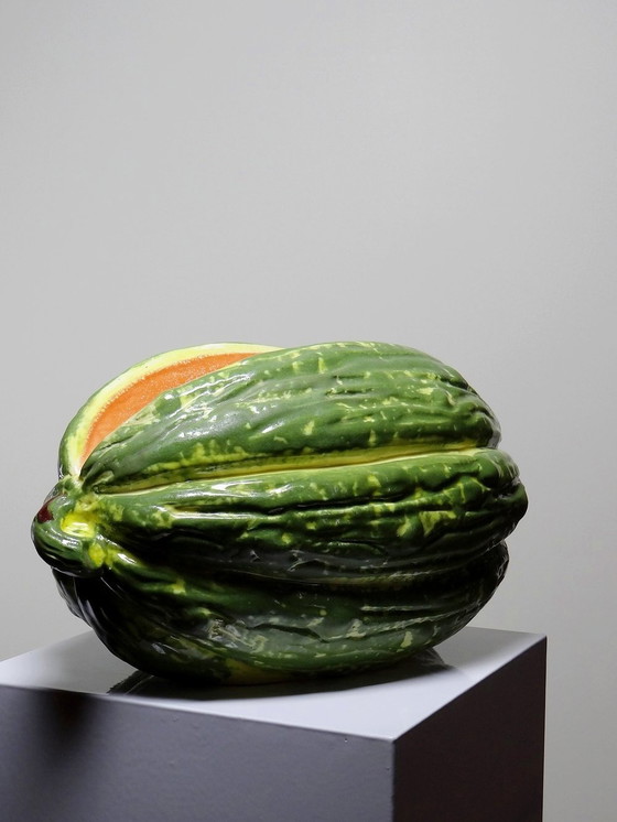 Image 1 of Grand Trompe L'Oeil Melon/Pastèque Céramique Ancienne