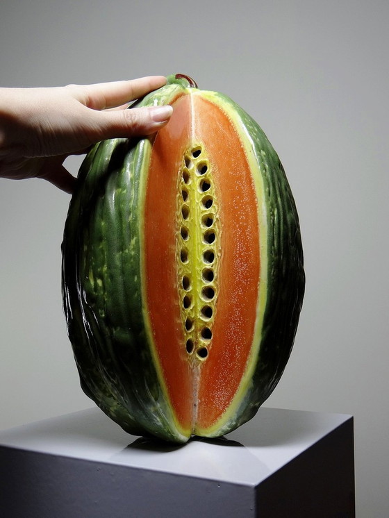 Image 1 of Grand Trompe L'Oeil Melon/Pastèque Céramique Ancienne