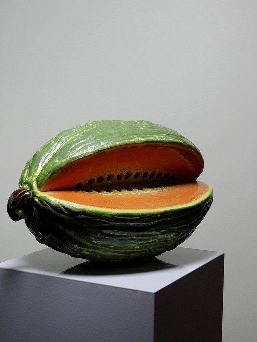 Grand Trompe L'Oeil Melon/Pastèque Céramique Ancienne