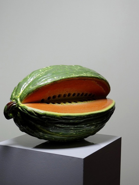 Image 1 of Grand Trompe L'Oeil Melon/Pastèque Céramique Ancienne