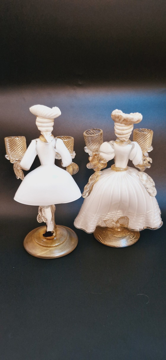 Image 1 of Ensemble de bougeoirs en verre de Murano des années 60 Sculptures