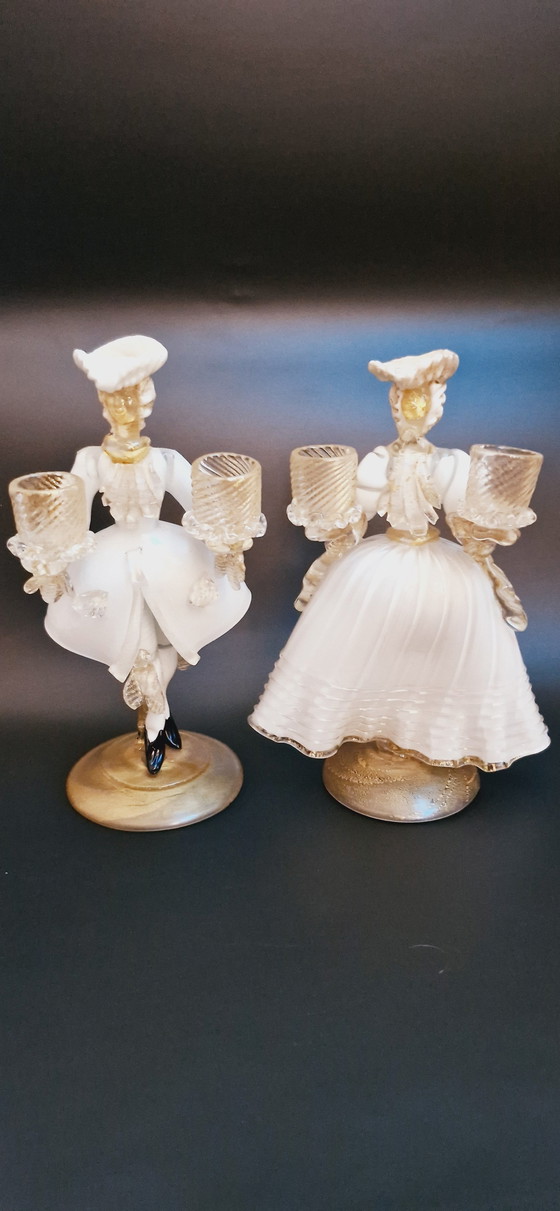 Image 1 of Ensemble de bougeoirs en verre de Murano des années 60 Sculptures