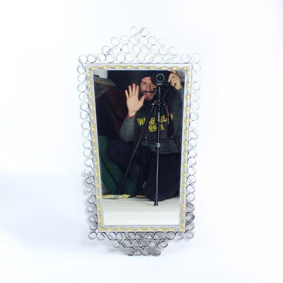 Image 1 of Miroir vintage dans un cadre en métal fait à la main, Tchécoslovaquie, années 1950