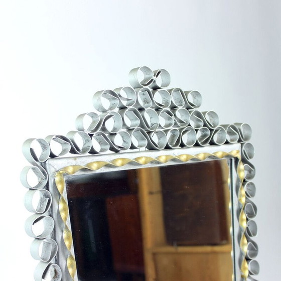 Image 1 of Miroir vintage dans un cadre en métal fait à la main, Tchécoslovaquie, années 1950