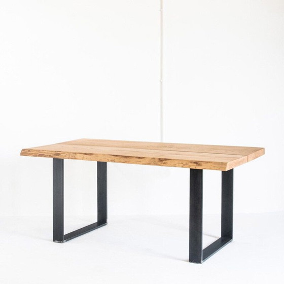 Image 1 of Table de salle à manger en frêne massif avec pieds en fer traité