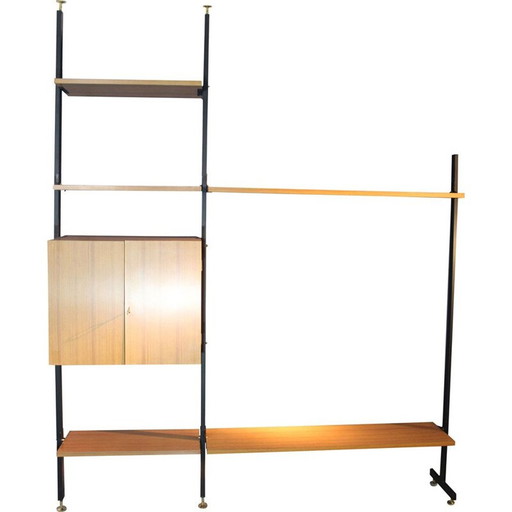 Bibliothèque vintage en fer forgé avec pieds en laiton, 1950