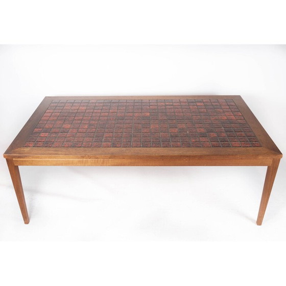 Image 1 of Table basse vintage en teck avec carreaux rouges, Danemark 1960
