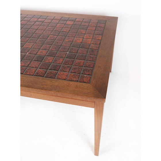 Image 1 of Table basse vintage en teck avec carreaux rouges, Danemark 1960