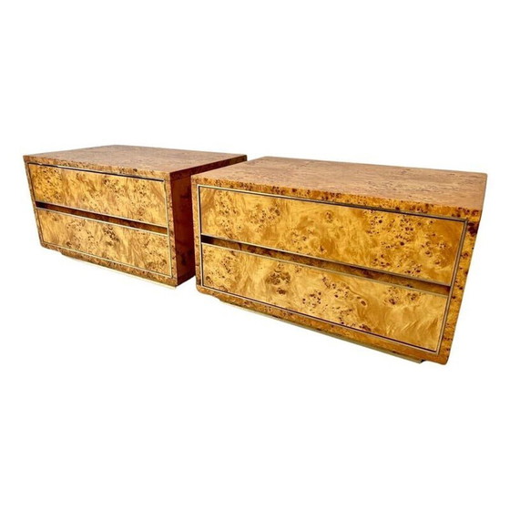 Image 1 of Paire de tables de nuit vintage en ronce de bois et laiton, 1970