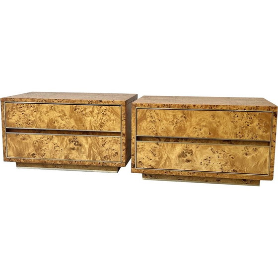 Image 1 of Paire de tables de nuit vintage en ronce de bois et laiton, 1970