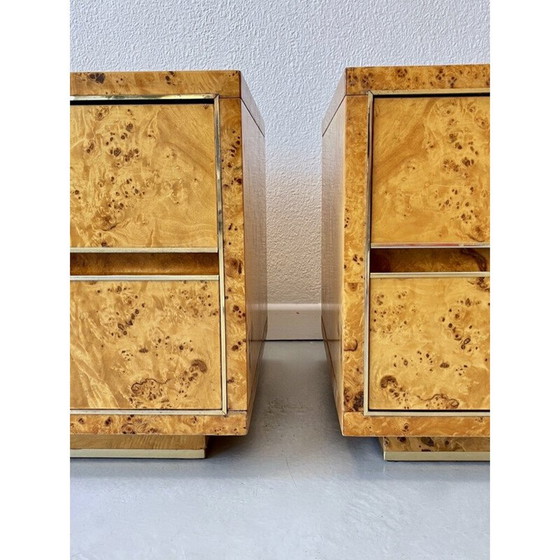 Image 1 of Paire de tables de nuit vintage en ronce de bois et laiton, 1970