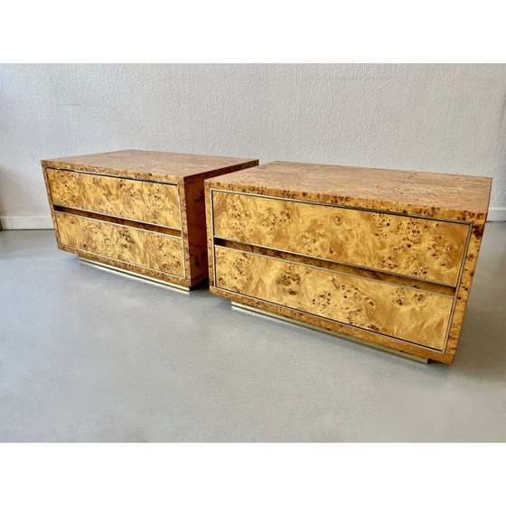 Image 1 of Paire de tables de nuit vintage en ronce de bois et laiton, 1970