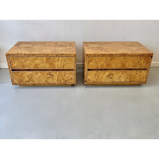 Image 1 of Paire de tables de nuit vintage en ronce de bois et laiton, 1970