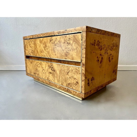 Image 1 of Paire de tables de nuit vintage en ronce de bois et laiton, 1970