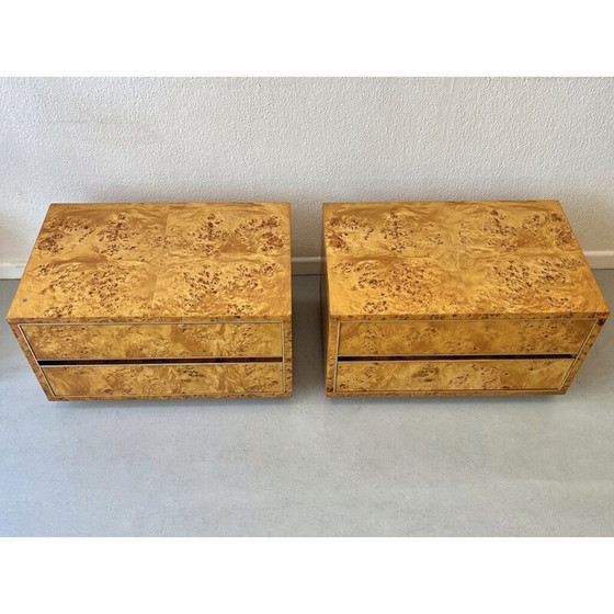 Image 1 of Paire de tables de nuit vintage en ronce de bois et laiton, 1970