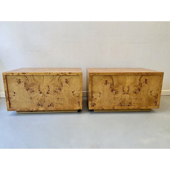 Image 1 of Paire de tables de nuit vintage en ronce de bois et laiton, 1970