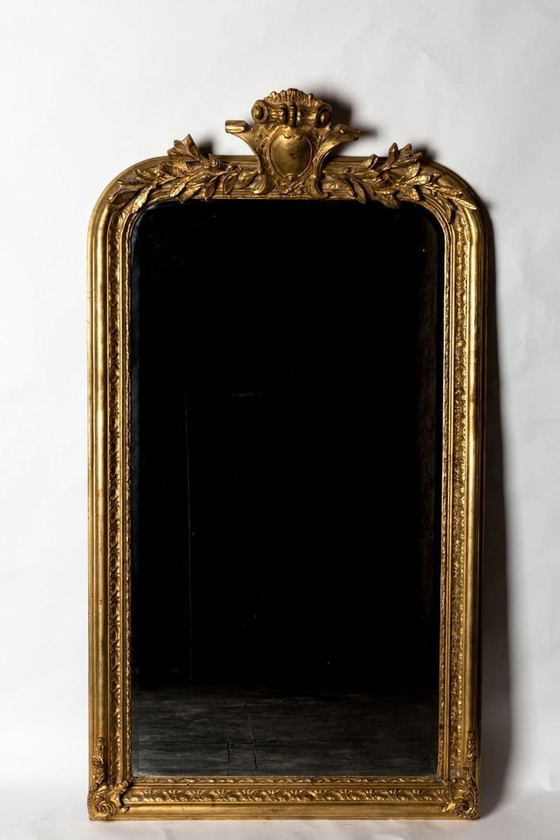 Image 1 of Miroir Xxl à crête or antique