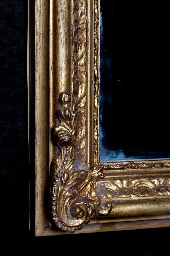 Image 1 of Miroir Xxl à crête or antique