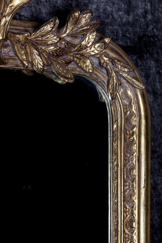 Image 1 of Miroir Xxl à crête or antique