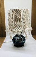 Lampe Vintage En Céramique Bleue Et Macramé 