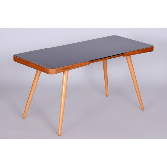 Image 1 of Table basse vintage en hêtre et verre opaxit par Interier Praha, Tchécoslovaquie 1960