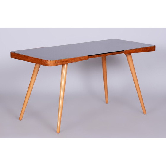 Image 1 of Table basse vintage en hêtre et verre opaxit par Interier Praha, Tchécoslovaquie 1960