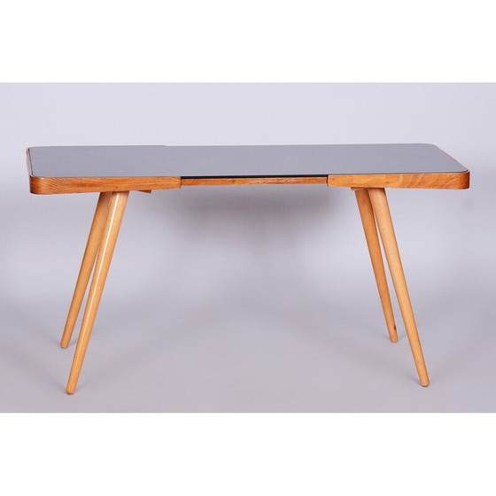 Image 1 of Table basse vintage en hêtre et verre opaxit par Interier Praha, Tchécoslovaquie 1960