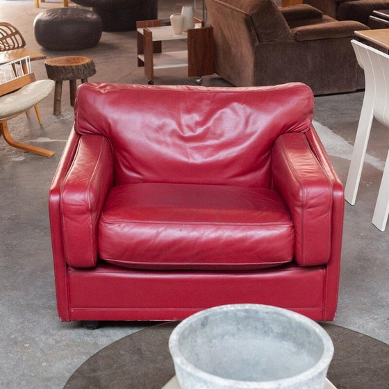 Image 1 of Fauteuil vintage Socrates en cuir rouge pour Poltrona Frau, Italie 1980