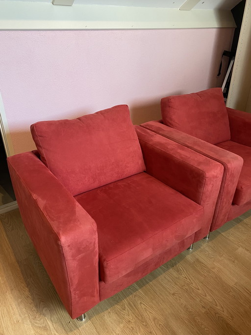 2x Fauteuils Macro en daim rouge