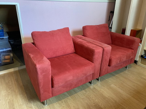 2x Fauteuils Macro en daim rouge