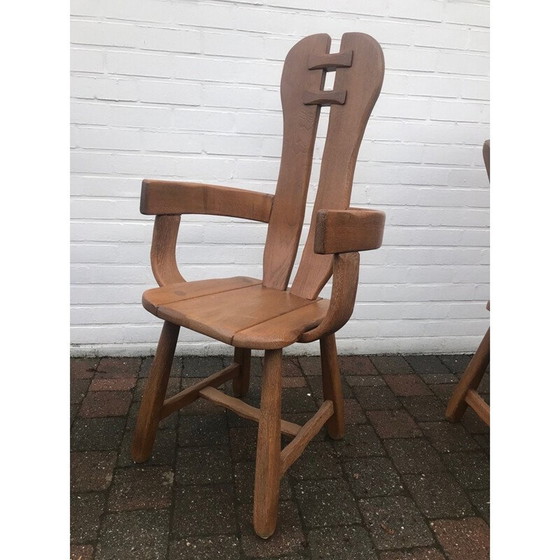 Image 1 of Ensemble de 6 chaises brutalistes vintage de la maison artisanale De Puydt, Belgique 1960