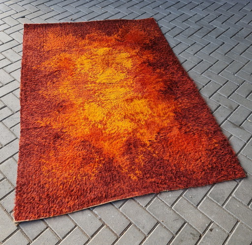 Tapis vintage des années 70 Tapis orange de l'ère spatiale