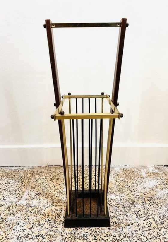 Image 1 of Porte-Parapluies En Bois Et Laiton Vintage