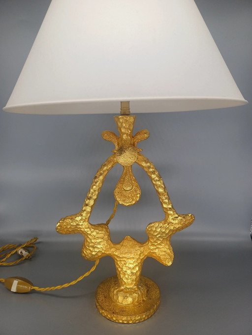 Lampe En Bronze Doré Signée Dewael Fondica 