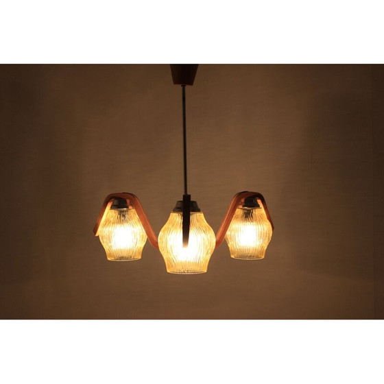 Image 1 of Suspension vintage en verre et bois, Tchécoslovaquie 1960