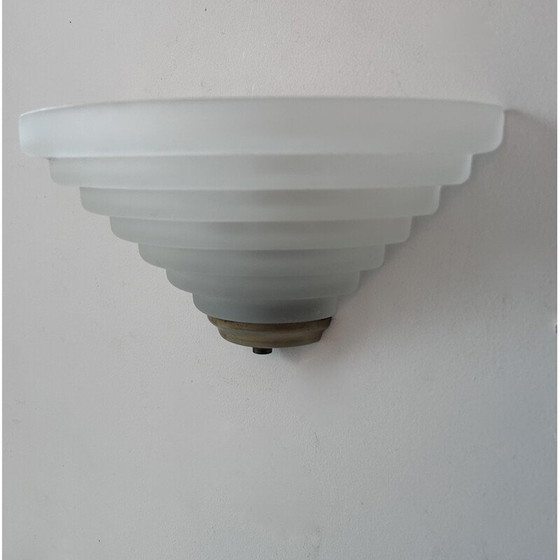 Image 1 of Paire d'appliques vintage en laiton et verre sablé, Italie 1980