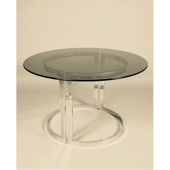 Image 1 of Table ronde vintage en verre et acier chromé par Vittorio Introini pour Saporiti, Italie 1970