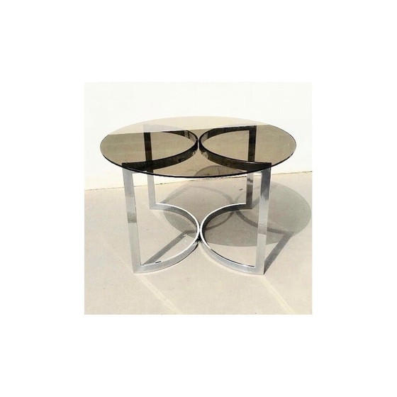 Image 1 of Table ronde vintage en verre et acier chromé par Vittorio Introini pour Saporiti, Italie 1970