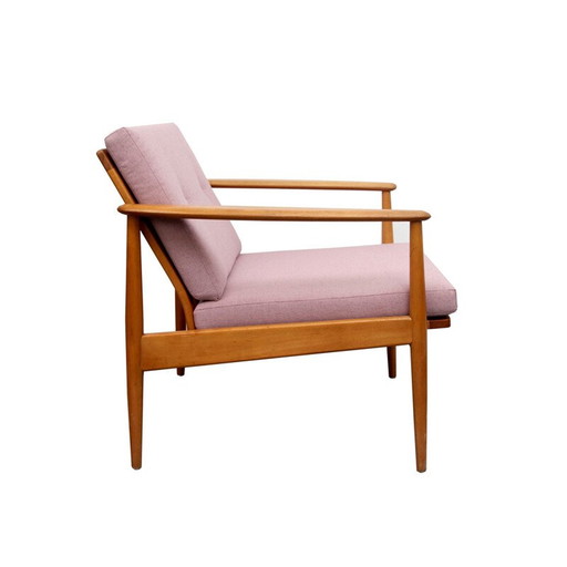 Fauteuil vintage scandinave rose en hêtre - 1960s