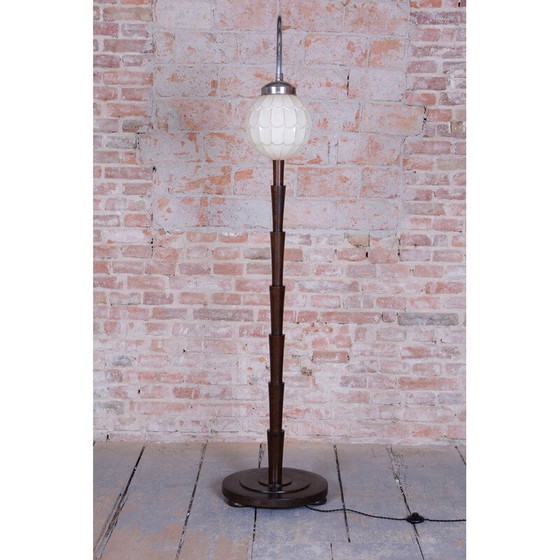 Image 1 of Lampadaire Vintage Art Déco en hêtre et chrome, Tchécoslovaquie 1920