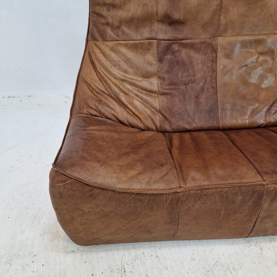 Image 1 of Canapé vintage 2 places "The Rock" en cuir marron par Gerard Van Den Berg pour Montis, 1970