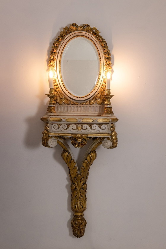 Image 1 of Console En Bois Doré Et Laqué De Style Louis Xvi. Circa 1900.